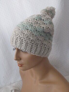 Handmade Gray and Mint Slouch Beanie